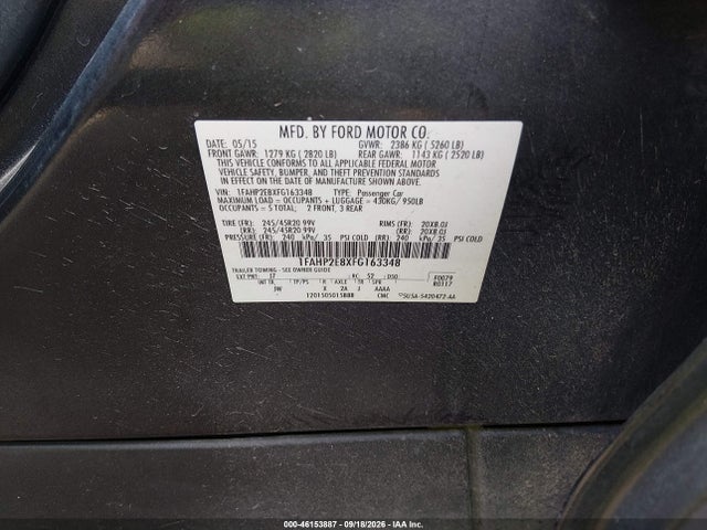 Ford TAURUS SEL 2015 1FAHP2E8XFG163348 Image 9