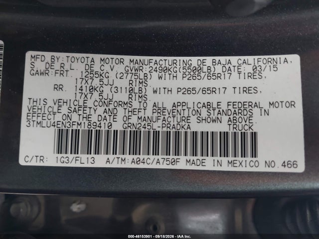 Продажа на аукционе авто 2015 Toyota Tacoma Base V6, vin: 3TMLU4EN3FM189410, номер лота: 46153901