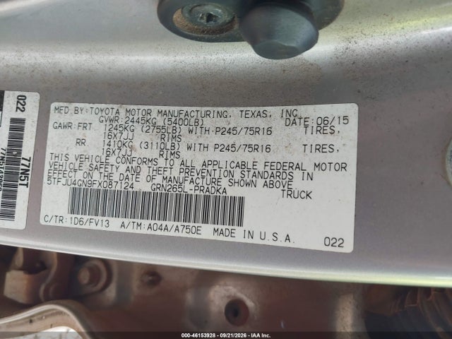 Aukcja sprzedaży 2015 Toyota Tacoma Prerunner V6, vin: 5TFJU4GN9FX087124, numer aukcji: 46153928