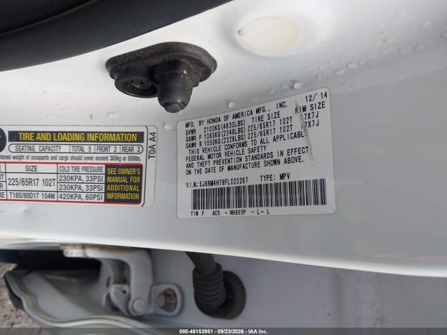 Продаж на аукціоні авто 2015 Honda Cr-v Ex-l, vin: 5J6RM4H79FL020267, номер лоту: 46153951