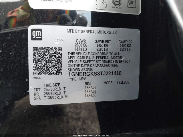 Продажа на аукционе авто 2026 Chevrolet Traverse Fwd Lt, vin: 1GNERGKS8TJ221418, номер лота: 46154027