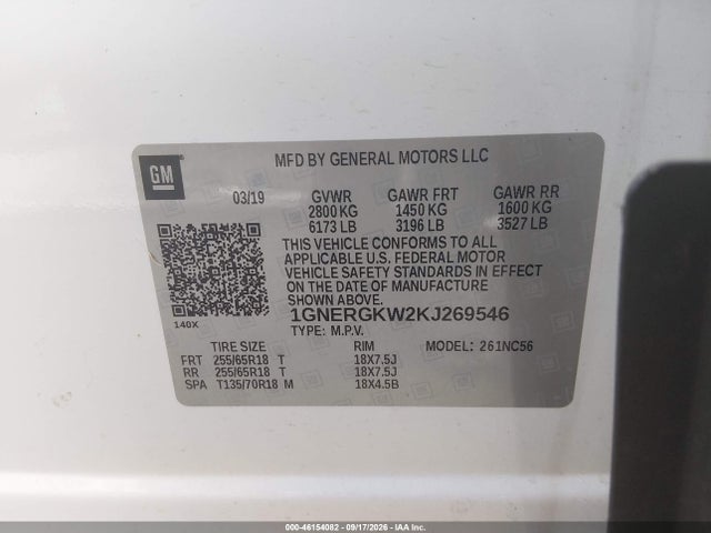 Chevrolet Traverse 1lt 2019 1GNERGKW2KJ269546 Image 9