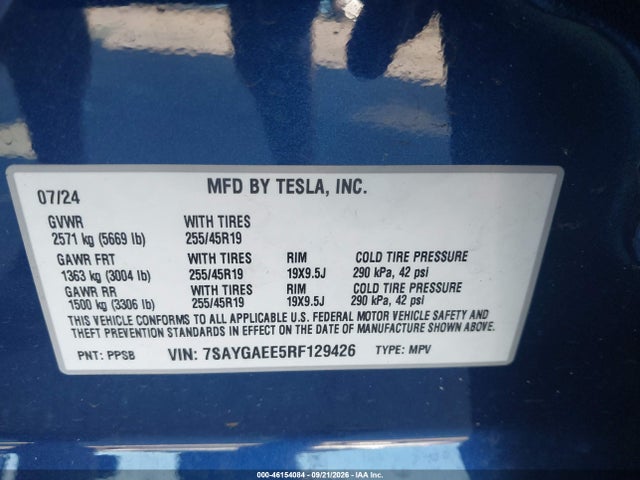 7SAYGAEE5RF129426 Tesla Model Y Long Range Dual Motor All-wheel Drive