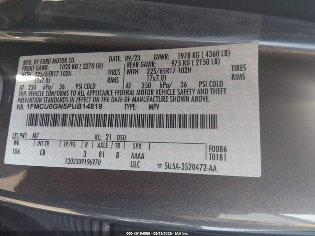 1FMCU0GN5PUB14819 Ford Escape Active