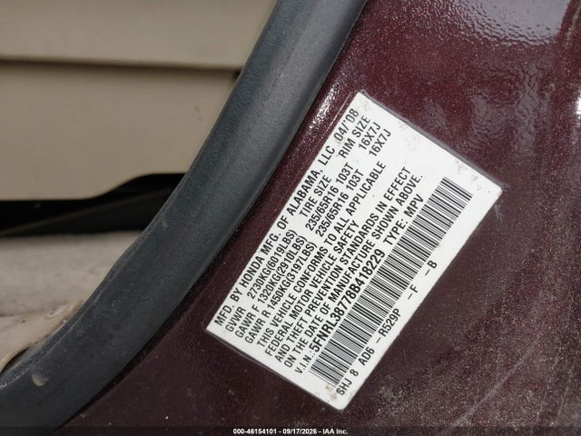 Aukcja sprzedaży 2008 Honda Odyssey Ex-l, vin: 5FNRL38778B418229, numer aukcji: 46154101
