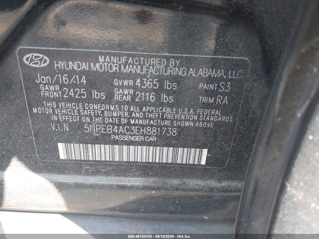 Продажа на аукционе авто 2014 Hyundai Sonata Gls, vin: 5NPEB4AC3EH881738, номер лота: 46154103