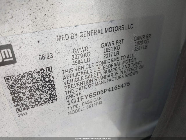 46154109 :رقم المزاد ، 1G1FY6S05P4165475 vin ، 2023 Chevrolet Bolt Euv Fwd Lt مزاد بيع