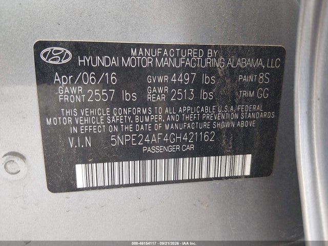 Продаж на аукціоні авто 2016 Hyundai Sonata Se, vin: 5NPE24AF4GH421162, номер лоту: 46154117