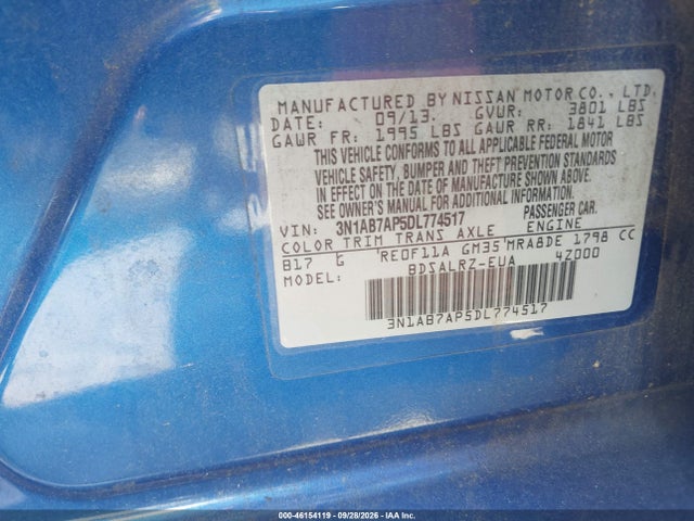 Aukcja sprzedaży 2013 Nissan Sentra Sr, vin: 3N1AB7AP5DL774517, numer aukcji: 46154119