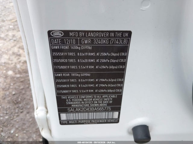 2011 Land Rover Lr4 მანქანა იყიდება აუქციონზე, vin: SALAK2D43BA565775, აუქციონის ნომერი: 46154156