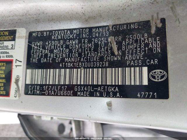 Продаж на аукціоні авто 2013 Toyota Avalon Xle Premium, vin: 4T1BK1EBXDU039238, номер лоту: 46154172