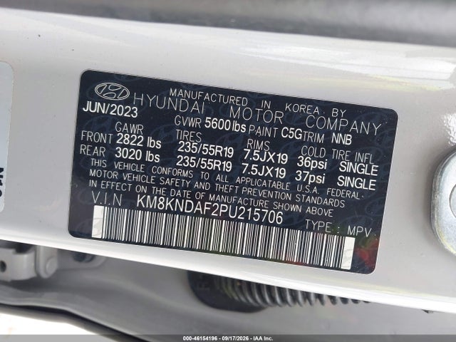 46154196 :رقم المزاد ، KM8KNDAF2PU215706 vin ، 2023 Hyundai Ioniq 5 Sel مزاد بيع