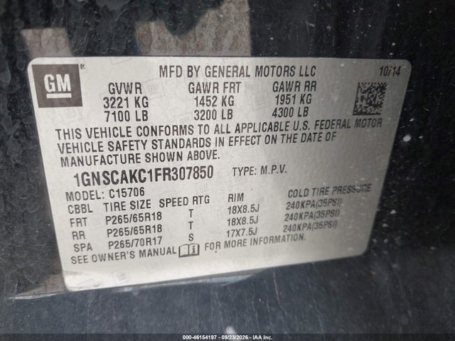 Aukcja sprzedaży 2015 Chevrolet Tahoe Ls, vin: 1GNSCAKC1FR307850, numer aukcji: 46154197