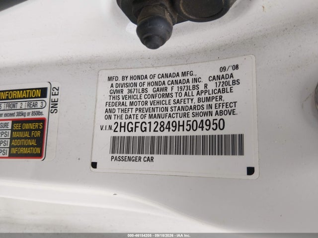 Aukcja sprzedaży 2009 Honda Civic Ex, vin: 2HGFG12849H504950, numer aukcji: 46154205