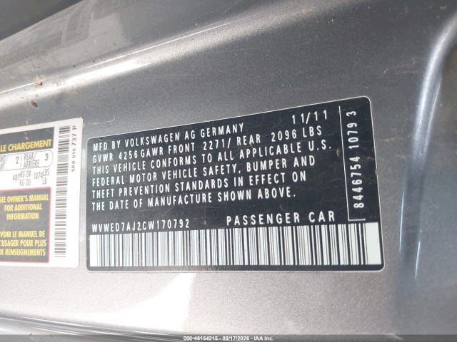 Aukcja sprzedaży 2012 Volkswagen Gti 2-door, vin: WVWED7AJ2CW170792, numer aukcji: 46154215