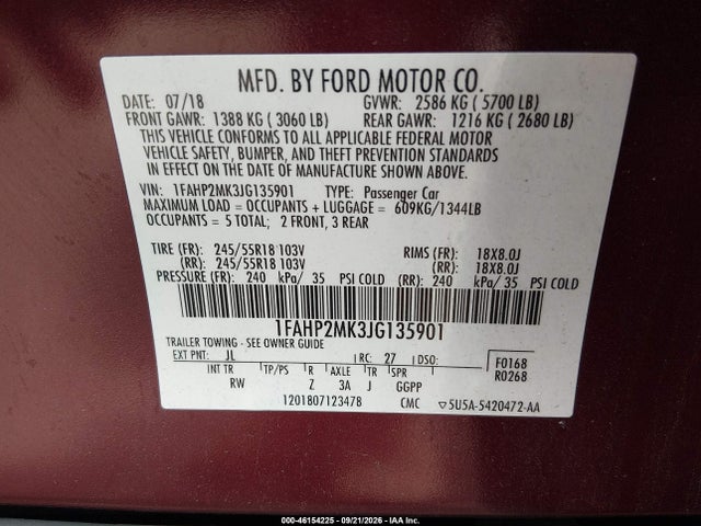 Продажа на аукционе авто 2018 Ford Police Interceptor, vin: 1FAHP2MK3JG135901, номер лота: 46154225