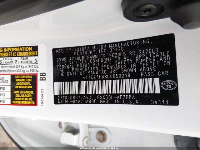 2020 Toyota Avalon Limited მანქანა იყიდება აუქციონზე, vin: 4T1CZ1FB8LU050218, აუქციონის ნომერი: 46154249