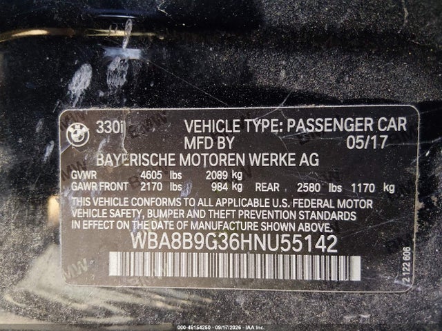 Aukcja sprzedaży 2017 Bmw 330i, vin: WBA8B9G36HNU55142, numer aukcji: 46154250