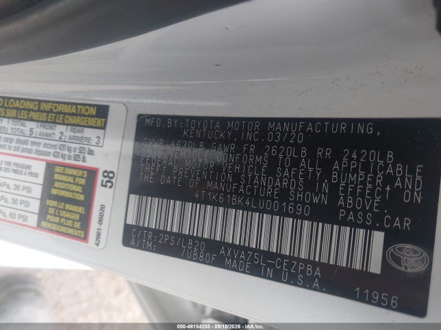 Продаж на аукціоні авто 2020 Toyota Camry Xse Awd, vin: 4T1K61BK4LU001690, номер лоту: 46154255