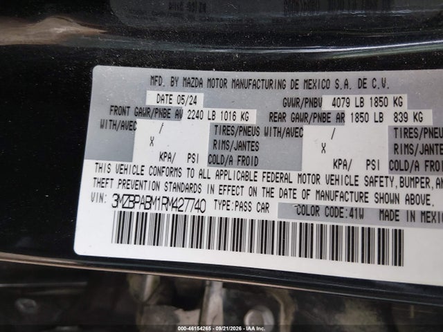 2024 Mazda Mazda3 2.5 S Select Sport მანქანა იყიდება აუქციონზე, vin: 3MZBPABM1RM427740, აუქციონის ნომერი: 46154265