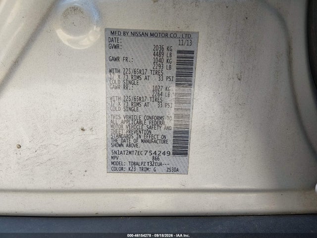 Aukcja sprzedaży 2014 Nissan Rogue S, vin: 5N1AT2MT7EC754249, numer aukcji: 46154278