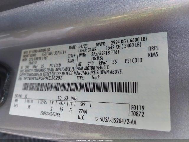 Продажа на аукционе авто 2023 Ford F-150 Xl, vin: 1FTEW1EP5PKE36292, номер лота: 46154284