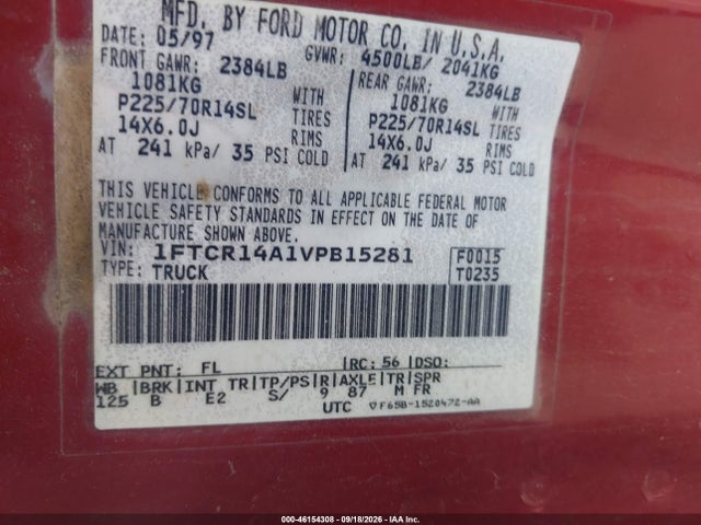 Продаж на аукціоні авто 1997 Ford Ranger Xl/xlt, vin: 1FTCR14A1VPB15281, номер лоту: 46154308