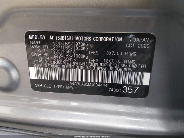 Продаж на аукціоні авто 2021 Mitsubishi Outlander Sport 2.0 Be Awc/2.0 Se Awc/es/le, vin: JA4ARUAU5MU004444, номер лоту: 46154319