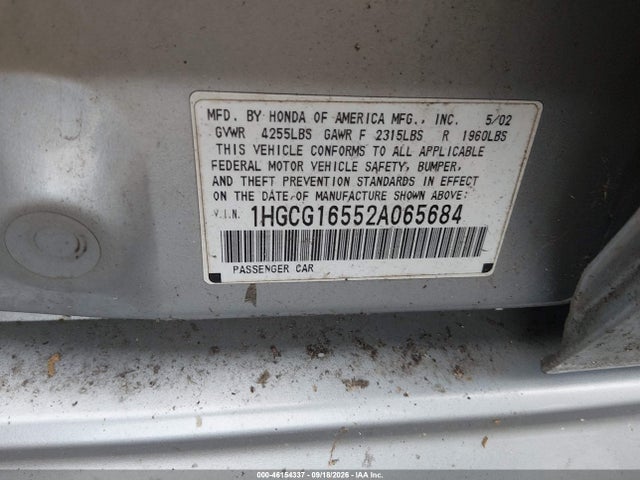 2002 Honda Accord 3.0 Ex მანქანა იყიდება აუქციონზე, vin: 1HGCG16552A065684, აუქციონის ნომერი: 46154337