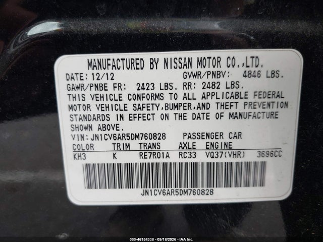 Aukcja sprzedaży 2013 Infiniti G37x, vin: JN1CV6AR5DM760828, numer aukcji: 46154338