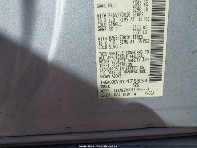 2012 Nissan Frontier Sv მანქანა იყიდება აუქციონზე, vin: 1N6AD0EV9CC475854, აუქციონის ნომერი: 46154348