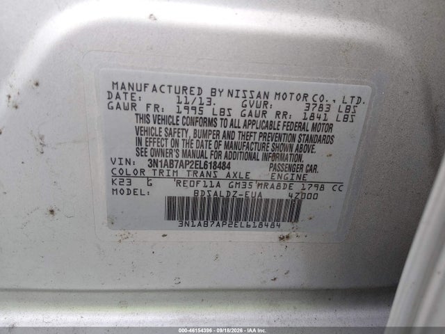 46154396 :رقم المزاد ، 3N1AB7AP2EL618484 vin ، 2014 Nissan Sentra Sv مزاد بيع