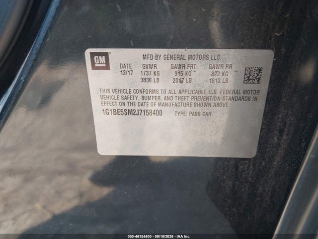 46154400 :رقم المزاد ، 1G1BE5SM2J7158400 vin ، 2018 Chevrolet Cruze Lt Auto مزاد بيع