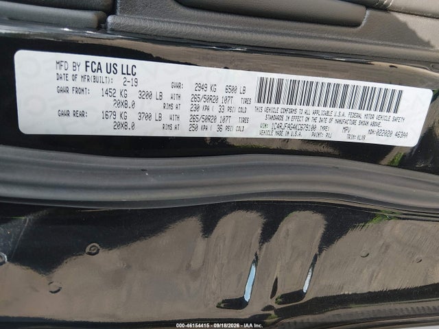 46154415 :رقم المزاد ، 1C4RJFAG4KC679100 vin ، 2019 Jeep Grand Cherokee Altitude 4x4 مزاد بيع