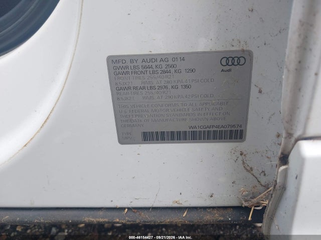 2014 Audi Sq5 3.0t Premium Plus მანქანა იყიდება აუქციონზე, vin: WA1CGAFP4EA079574, აუქციონის ნომერი: 46154427