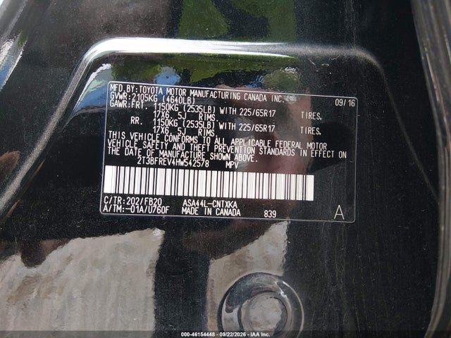 2017 Toyota Rav4 Le მანქანა იყიდება აუქციონზე, vin: 2T3BFREV4HW542578, აუქციონის ნომერი: 46154448