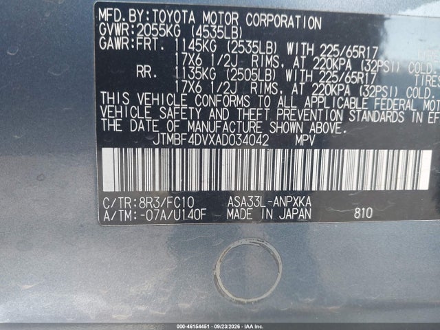 Aukcja sprzedaży 2010 Toyota Rav4, vin: JTMBF4DVXAD034042, numer aukcji: 46154451