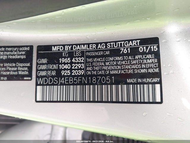 Продажа на аукционе авто 2015 Mercedes-benz Cla 250, vin: WDDSJ4EB5FN187051, номер лота: 46154478