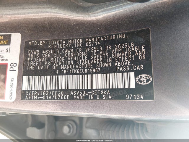 Aukcja sprzedaży 2014 Toyota Camry Se Sport, vin: 4T1BF1FK6EU819967, numer aukcji: 46154498