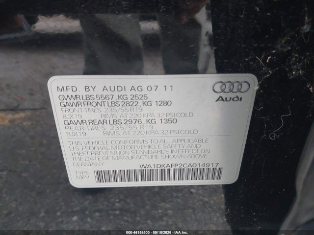 Продаж на аукціоні авто 2012 Audi Q5 3.2 Premium Plus, vin: WA1DKAFP2CA014917, номер лоту: 46154500