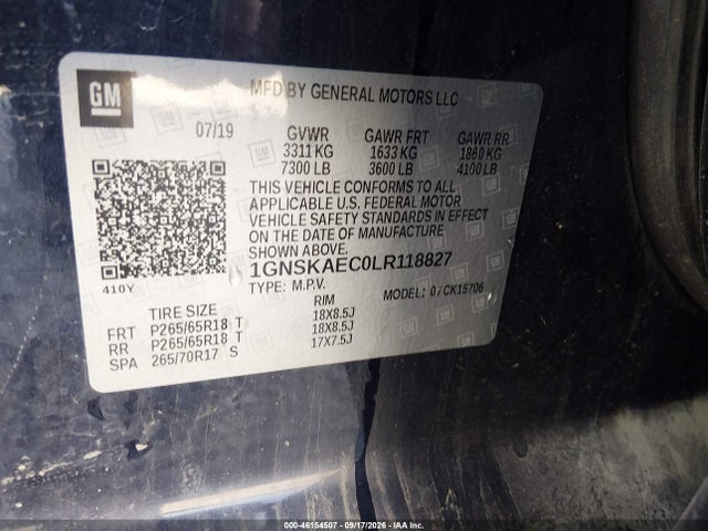 46154507 :رقم المزاد ، 1GNSKAEC0LR118827 vin ، 2020 Chevrolet Tahoe 4wd Ls مزاد بيع