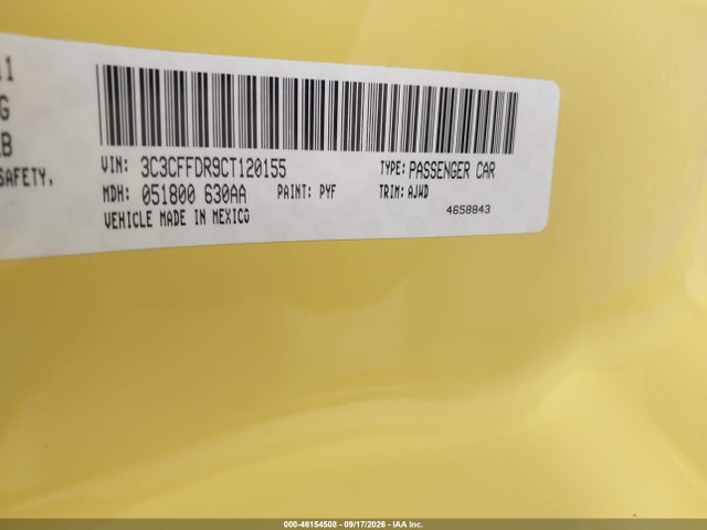 Aukcja sprzedaży 2012 Fiat 500c Pop, vin: 3C3CFFDR9CT120155, numer aukcji: 46154508
