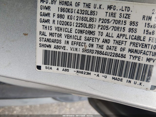 Aukcja sprzedaży 2004 Honda Cr-v Ex, vin: SHSRD78844U228484, numer aukcji: 46154518