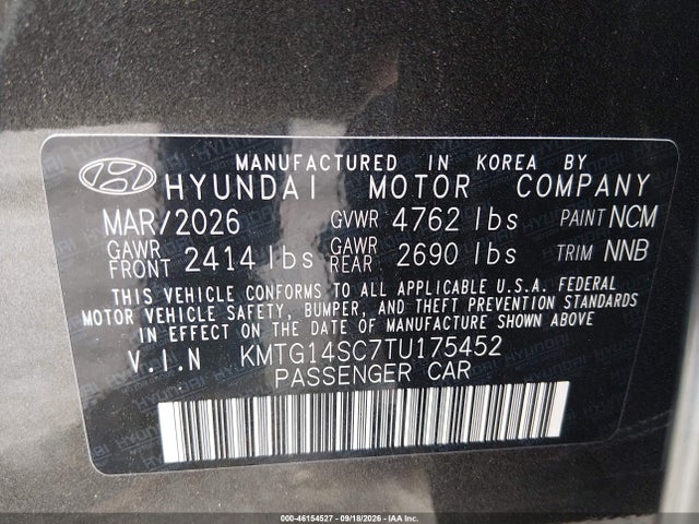Aukcja sprzedaży 2026 Genesis G70 2.5t Rwd, vin: KMTG14SC7TU175452, numer aukcji: 46154527