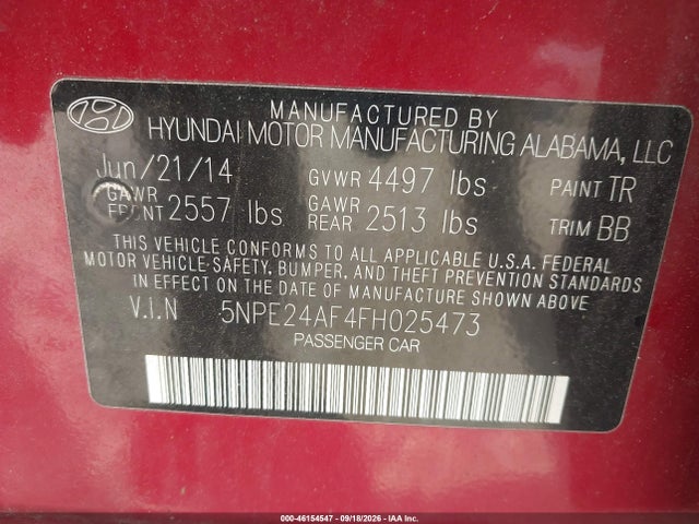 Aukcja sprzedaży 2015 Hyundai Sonata Se, vin: 5NPE24AF4FH025473, numer aukcji: 46154547