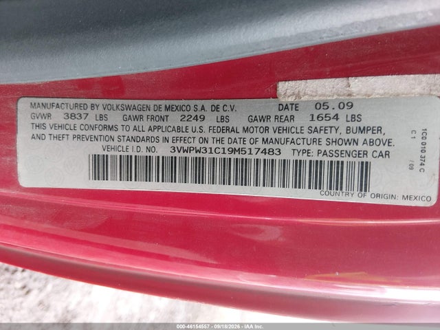 Aukcja sprzedaży 2009 Volkswagen New Beetle 2.5l, vin: 3VWPW31C19M517483, numer aukcji: 46154557