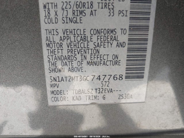 46154561 :رقم المزاد ، 5N1AT2MT3GC747768 vin ، 2016 Nissan Rogue Sl مزاد بيع