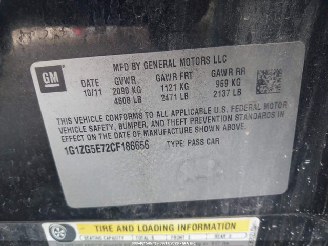 46154573 :رقم المزاد ، 1G1ZG5E72CF186656 vin ، 2012 Chevrolet Malibu 2lz مزاد بيع
