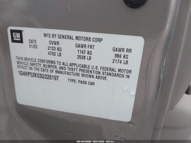 Продаж на аукціоні авто 2003 Buick Lesabre Custom, vin: 1G4HP52K63U228197, номер лоту: 46154599