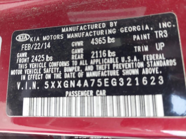 Aukcja sprzedaży 2014 Kia Optima Ex, vin: 5XXGN4A75EG321623, numer aukcji: 46154611